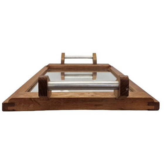 Image 1 of Frans Art Deco eiken dienblad met spiegel, jaren 30