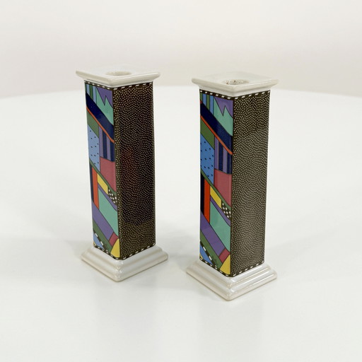 Pair of Candle Holders Scenario Metropol by Barbara Brenner for Rosenthal, 1990s