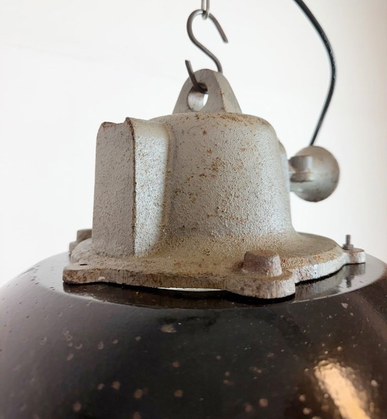 Image 1 of Black Enamel and Cast Iron Industrial Cage Pendant Light, 1960s