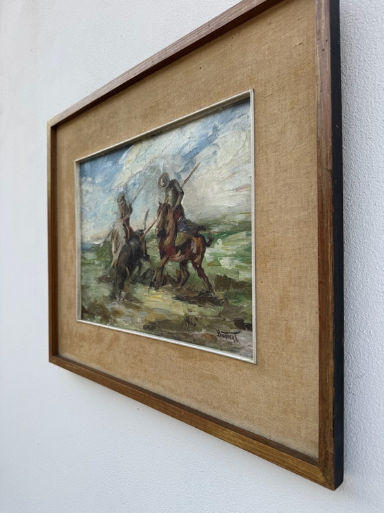 Tableau huile scène camarguaise 20ème – Peintures et dessins, Bois (photo 6 of 11)