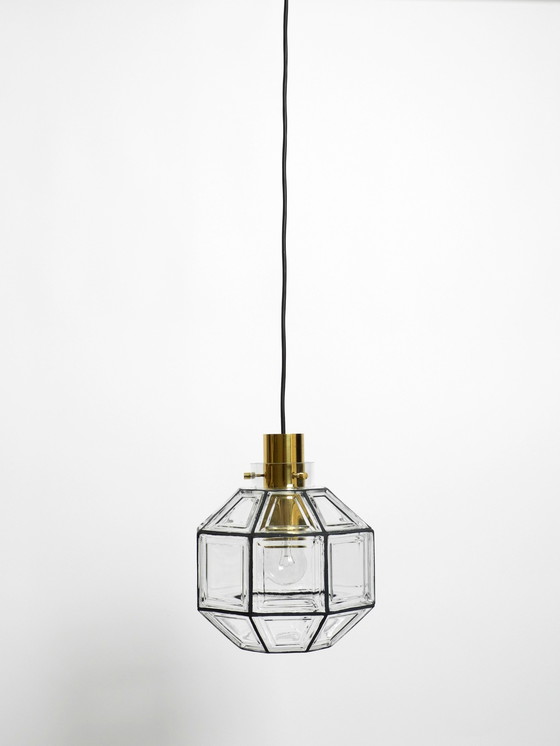 Image 1 of Bellissima e rara lampada a sospensione originale degli anni '60 in vetro ottagonale di Limburg