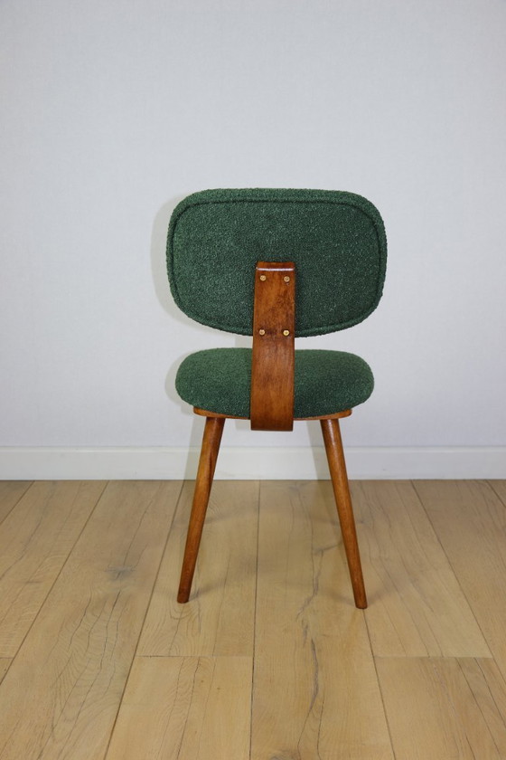 Image 1 of Vintage chair with green boucle backrest like Skoczek - set of 2 chairs