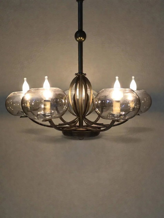 Art Deco Chandelier – Pendant lamps, Metal, Glass (photo 12 of 17)