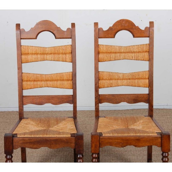 Image 1 of Ensemble de 6 chaises paillées et chêne massif, 1940