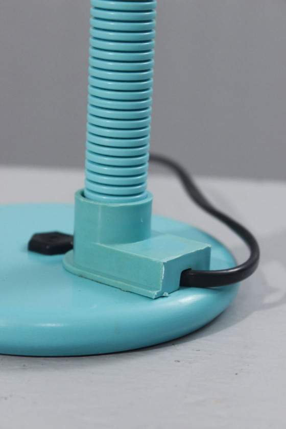 Image 1 of Lampe de bureau flexible vintage Aluminor France design 1980s turquoise