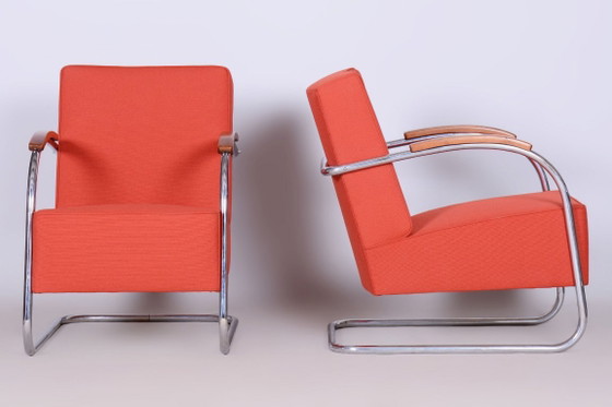 Ensemble de deux fauteuils Bauhaus restaurés, par Mücke Melder, chromés, République tchèque, années 1930 (photo 5 of 14)