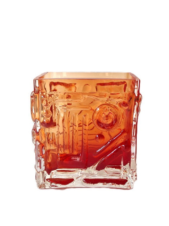 Image 1 of Josef Schott - Vase bloc orange - Smålandshyttan Suède