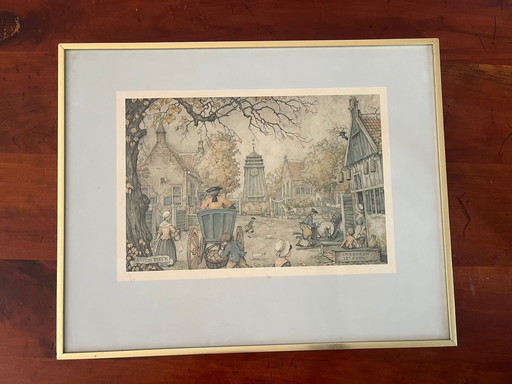 Framed etching by Anton Pieck