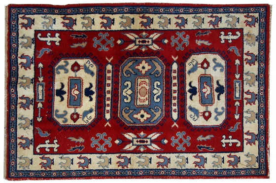 Image 1 of Tappeto kazako caucasico vintage fatto a mano, 122 cm x 185 cm, anni '70 - 1C521