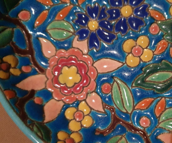 Image 1 of Beautiful Emaux De Longwy Dish (13 Cm) - Hand Decorated