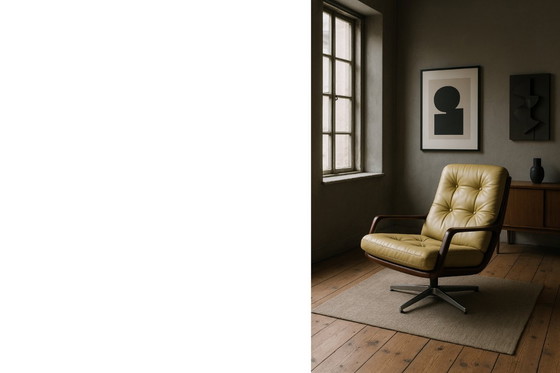 Image 1 of Vintage Mid-Century German Modern Leather Swivel Armchair by Eugen Schmidt for Soloform, 1960s