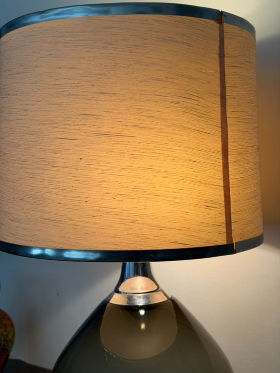 Vintage Italian Smoked Glass And Chrome Table Lamp, 1960s – Textile (photo 10 of 17)