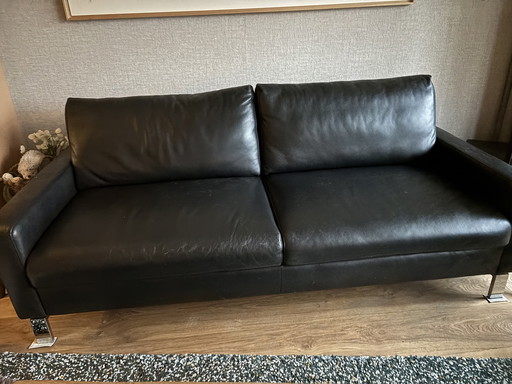 Divano Candy Intermezzo in pelle nera a 3 posti