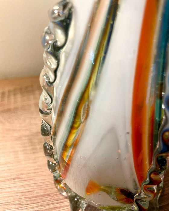 Image 1 of Karafset van Murano-glas met 6 kopjes – Kleurrijke kunstglazen kan – Vintage Italiaanse stijl