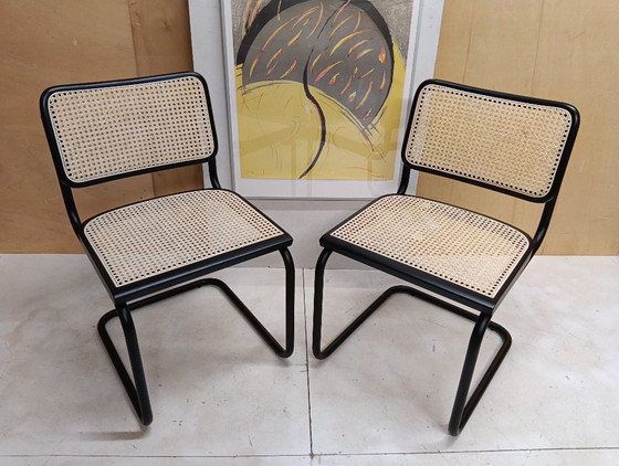 Image 1 of ALIVARMVSEVM 104. SET of 2 CESCA B32 Chairs (NEW) in Black Frame Limited Edition 
