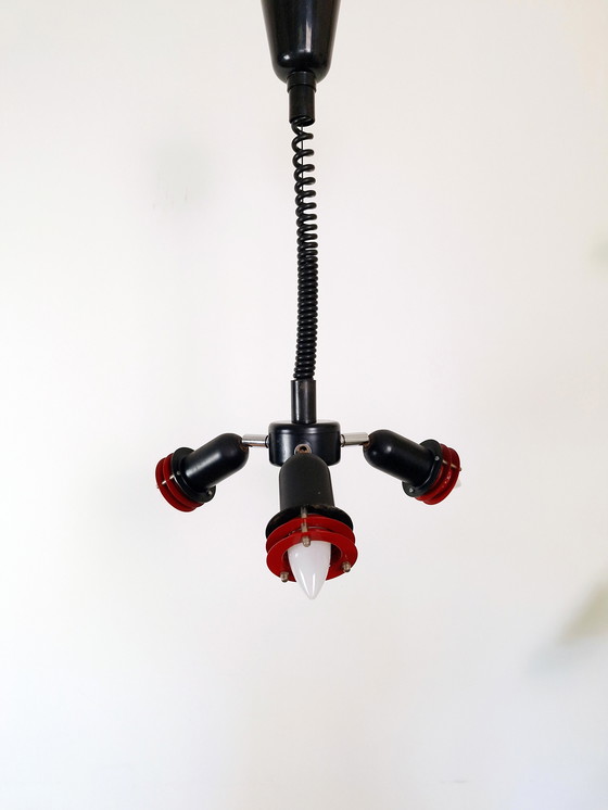 Image 1 of Zwart Rode Space Age Verstelbare Lamp / Pull Down Lamp / Mid Century Hanglamp / Metalen Verstelbare Plafondlamp / Retro Lightin