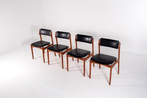 Set of 4 Mid-Century Danish Teak Dining Chairs with Black Skai Seats, 1960s
