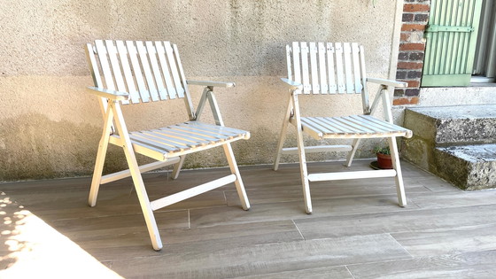 Image 1 of Vintage Wood Folding Garden Armchair by R.Gleizes France