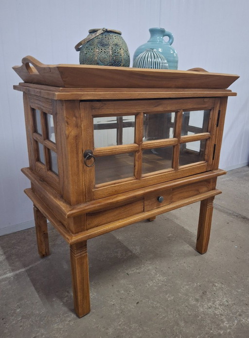 Magnifique meuble à thé en teck neuf avec porte et tiroir