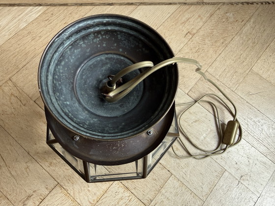 Image 1 of Amsterdamse School lantaarnlamp,messing/koper,facet geslepen glas