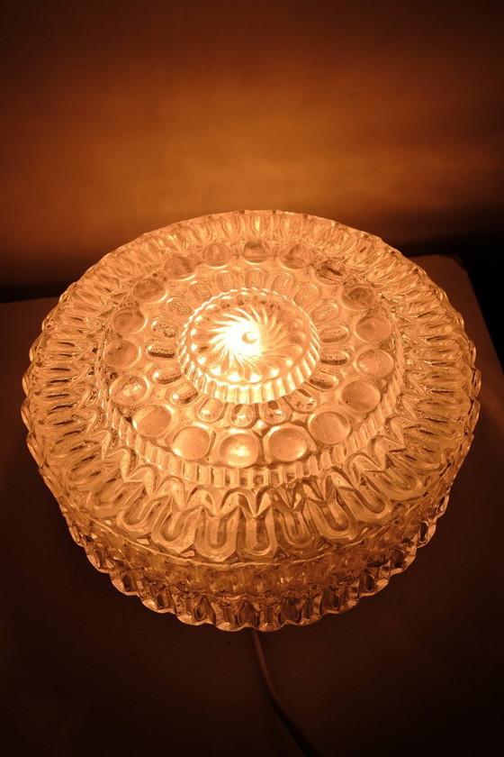 Image 1 of Vintage plafondlamp rond bubbelglas, jaren 70