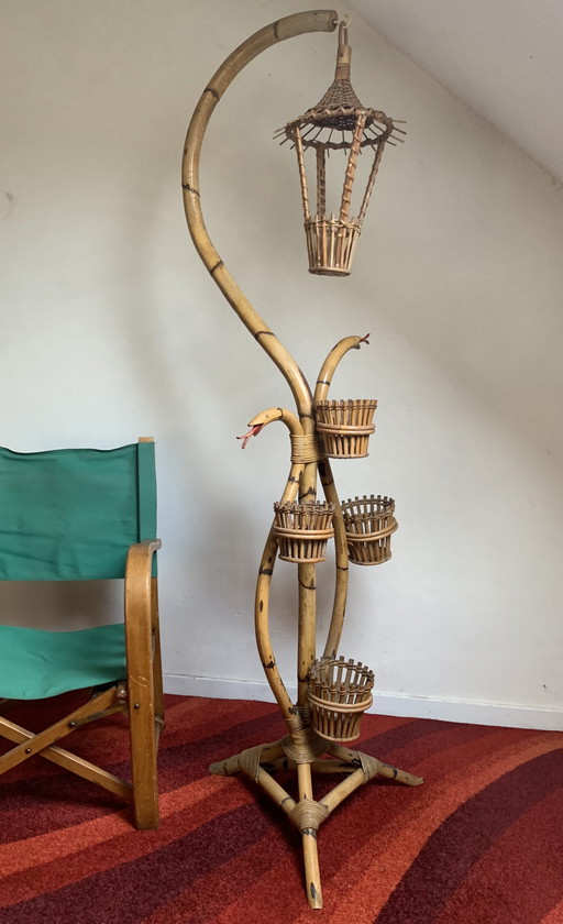 Porte-plante vintage en bambou