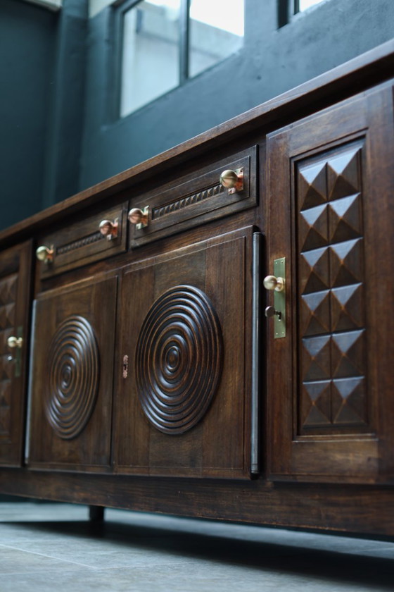 Image 1 of Charles Dudouyt Oak Credenza - 1950s French Mid-Century Modern Furniture