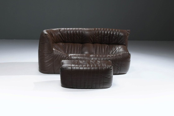 Image 1 of Zeldzame bruine leren Aralia loungebank van Michel Ducaroy voor Ligne Roset Frankrijk