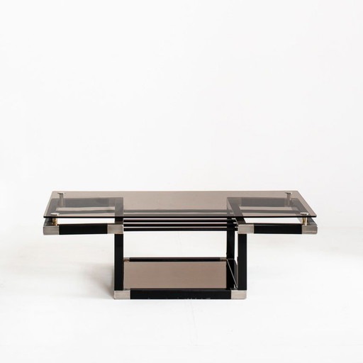 Mesa de centro atribuida a Romeo Rega. Hierro y cristal ahumado – Francia, década de 1980. – salontafels, Chrome, Iron