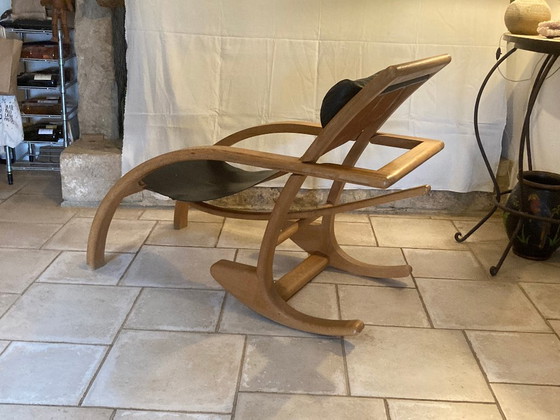 Transat Design Sessel – Kreation 1990/91 – Originalstück – Bernard Bouchault, Leder, Holz (photo 4 of 9)