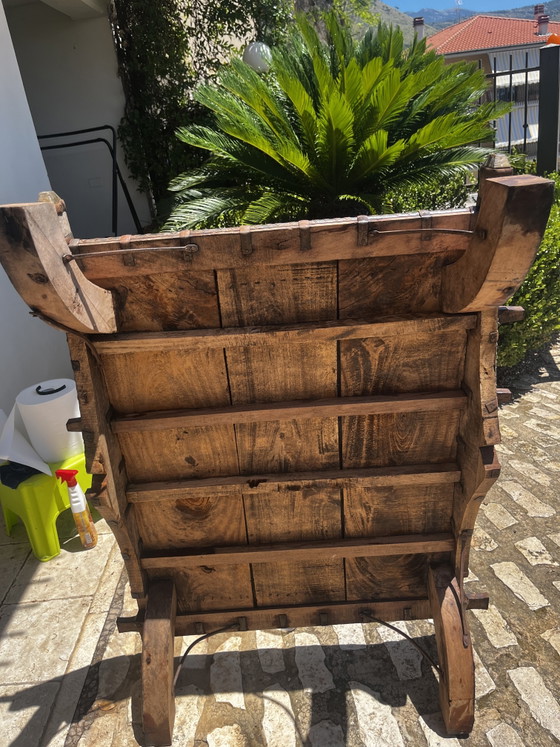 Image 1 of Tavolo Da Carro Indiano in Legno Massiccio e Ferro Battuto 