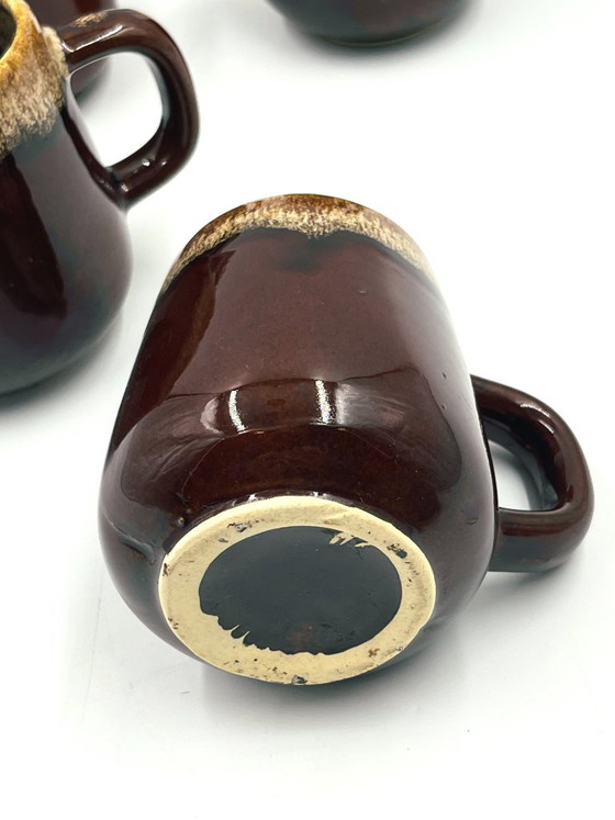 Set van 4 gevlamde steengoed kopjes, Servies, Keramiek, Bruin (foto 7 van 9)
