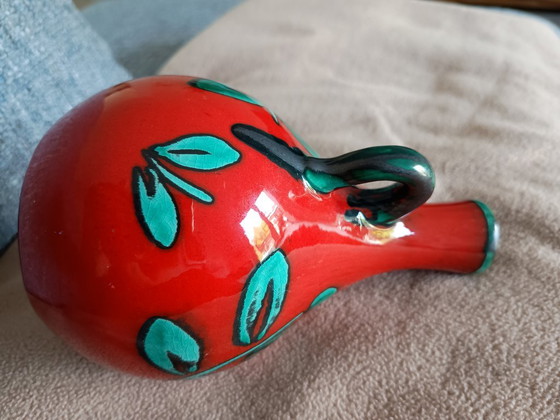 West Germany Schlossberg Vase Red with Green Motifs – Ceramic (photo 6 of 8)