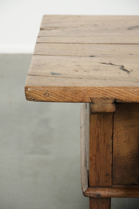 Image 1 of Antique 18th-century Southern European coffee table made of chestnut wood with 2 drawers