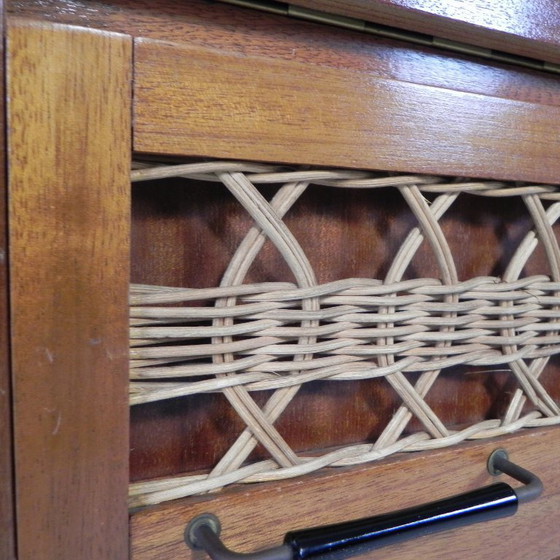 Image 1 of Mobiletto vintage, scrittoio in rattan e legno, anni '60