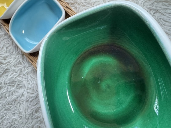 Image 1 of Service apéritif céramique et osier années 60