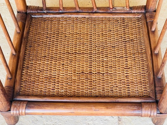 Image 1 of Mid-Century, Two-Tiered, Bamboo & Wicker Nightstand 1970s