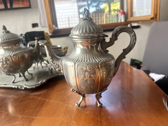 Image 1 of Servizio da tè e caffè d'epoca in peltro Luigi XV, anni 1980–1990