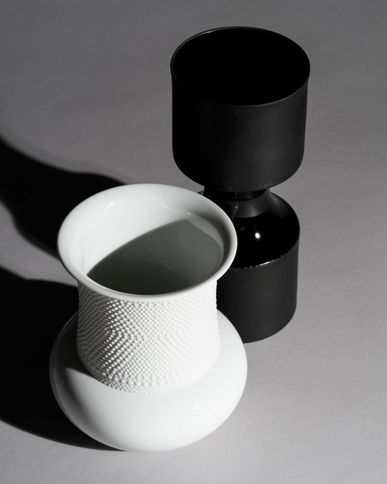 Image 1 of Sculptural Rosenthal Studio-Line Vase Duo Tapio Wirkkala Black & White Porcelain