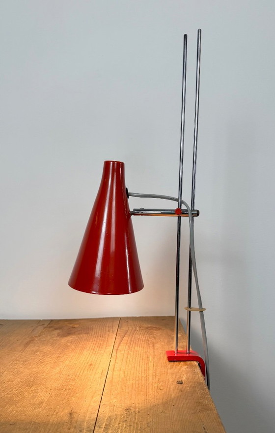 Vintage Red Table Lamp by Josef Hůrka for Lidokov, 1960s – Iron, Chrome (photo 20 of 21)