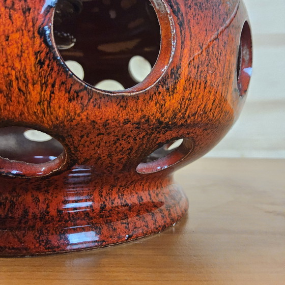 Image 1 of Lampe de table Fat Lava en céramique (70s) Lampe Scheurich West Germany (1970) abat-jour à motifs