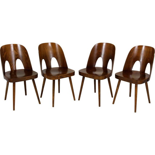 Ensemble de 4 chaises en bois vintage par Oswald Haerdtl pour Ton, Tchécoslovaquie 1950