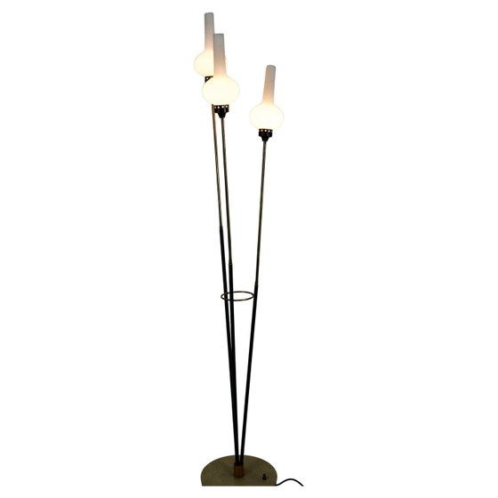 Stilnovo Lampada da terra Mid Century Ottone & Vetro Opalino – Lampade da terra, Iron, Wood (photo 2 of 22)