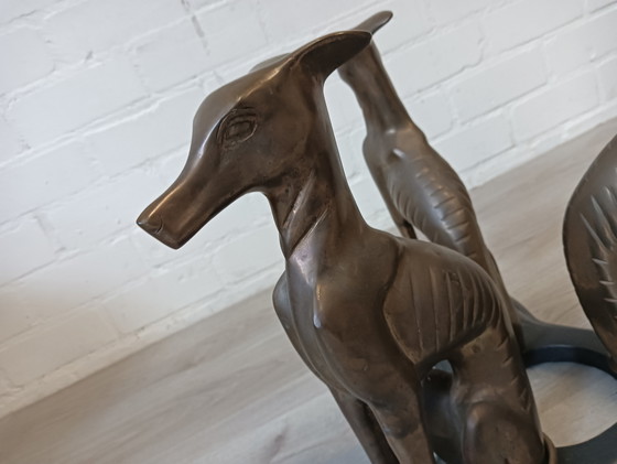 Image 1 of Coffee table, 3 Greyhounds as standard. Heavy, brass or bronze.