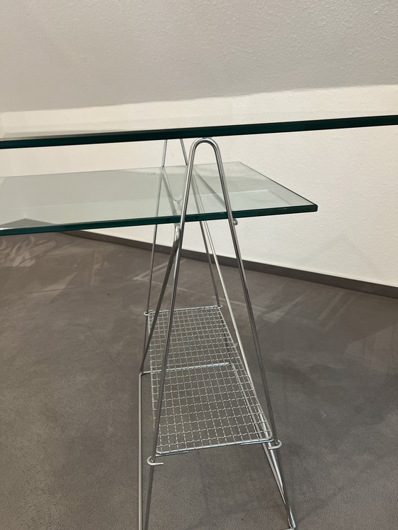 Image 1 of Table de travail futuriste en verre de 1988