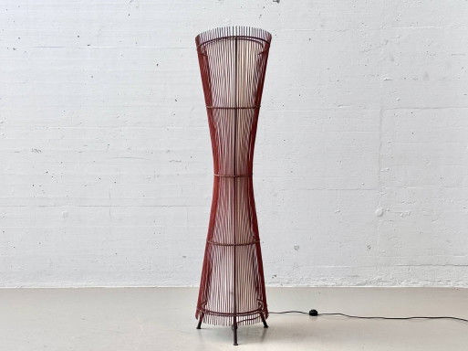 Franse vloerlamp van rotan en bamboe, jaren 60/70.