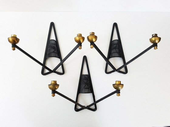 Image 1 of SET DI 3 APPLIQUE VINTAGE ANNI '50, ACCIAIO E OTTONE, STILE ROCKABILLY ANNI '50