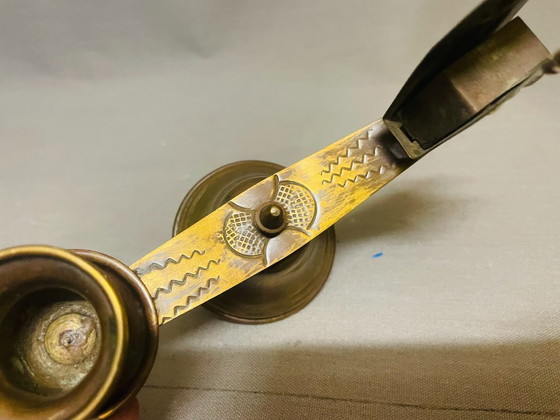 Image 1 of Portugiesischer Messing-Kerzenhalter mit Streichholzschachtelhalter von Ferreira, 1930er Jahre