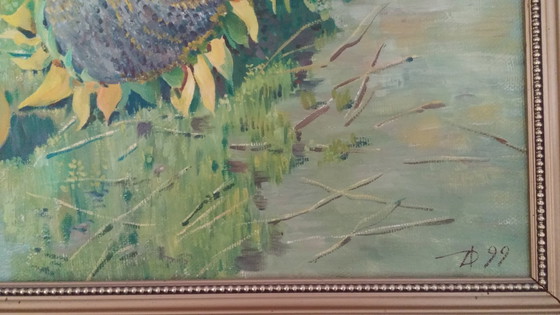 Image 1 of Pintura al óleo original “En el pueblo”, Deltzov, 1999