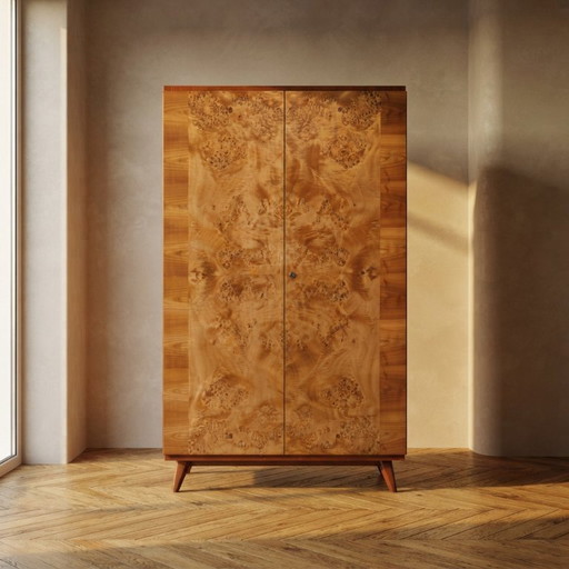 Armadio Vintage Mid-Century, Impiallacciatura in Radica, Cecoslovacchia, 176 × 116 × 58 cm – opbergkast, Wood